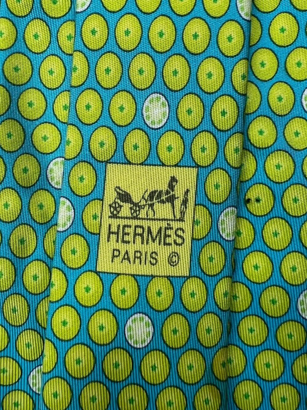 Hermès Silk Tie Citrus Polka Dot Teal Yellow Y2K Vintage